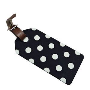 Kate‎ Spade New York Rubber Black White Polka Dot Luggage Tag Faux Leather Strap
